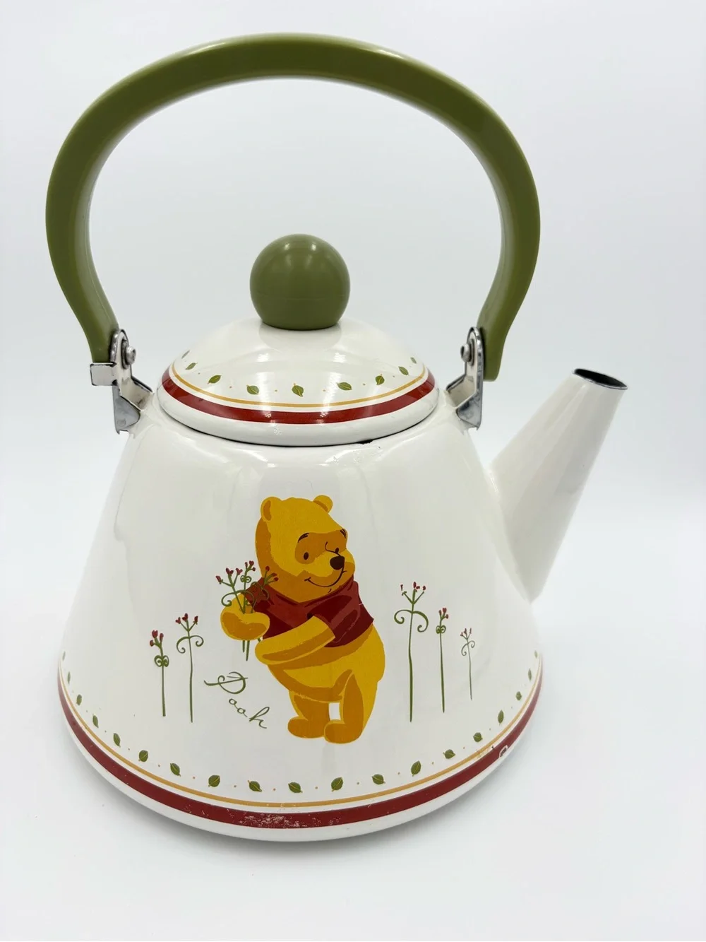 Vintage Simply Pooh “Winnie the Pooh” Ceramic Teapot Kettle - White, Red & Olive